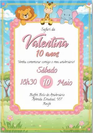 Convite Safari Rosa Menina Fofo para Editar Online