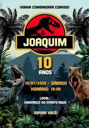 Convite Aniversário Dinossauros Jurassic Park para Editar