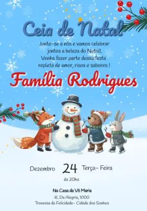 Convite Digital para Ceia de Natal com Ilustração Fofa para Editar