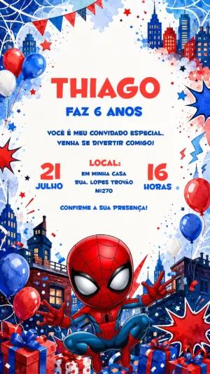 Convite de Aniversário Homem-Aranha Aquarela para Editar