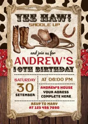 Rustic Cowboy Birthday Invitation | Editable Western Party Template