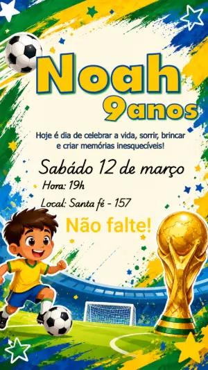 Convite de Aniversário Futebol Brasil Editável