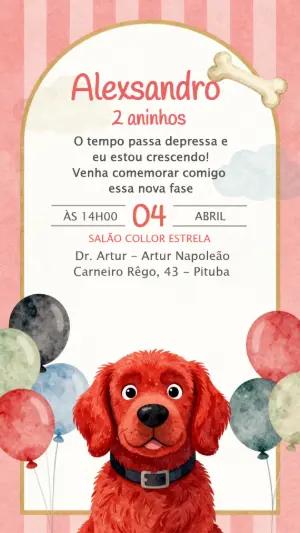 Convite de Aniversário Infantil Cachorrinho Vermelho Editável