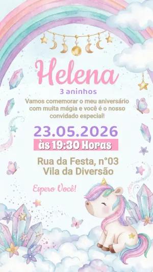 Convite de Aniversário Unicórnio Mágico Editável