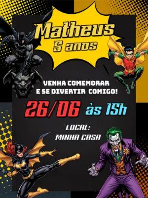Convite Digital Batman Estilo Quadrinhos para Editar