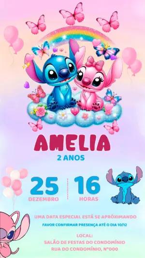 Convite Aniversário Stitch e Angel para Editar Online
