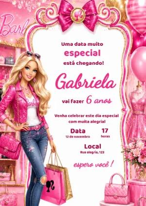 Convite de Aniversário Barbie Fashionista Rosa para Editar Online