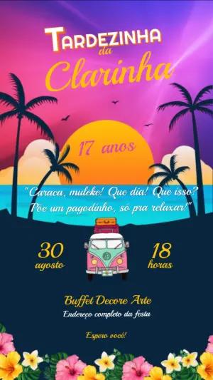 Convite Animado Aniversário Tardezinha Praia para Editar
