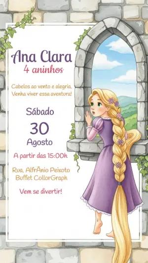Convite de Aniversário Enrolados Rapunzel para Editar Online