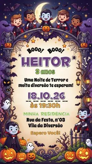 Convite de Aniversário Halloween Vampirinhos Editável