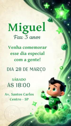 Convite de Aniversário Lanterna Verde Fofo para Editar