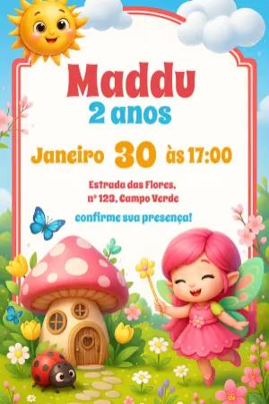 Convite Aniversário Jardim Encantado Fada para Editar Online