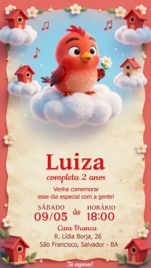 Convite de Aniversário Infantil Passarinho Fofo para Editar