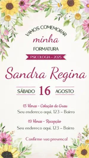 Convite de Formatura Floral com Girassóis para Editar Online