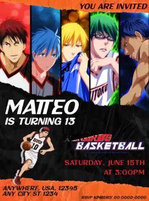 Editable Anime Basketball Birthday Invitation Template
