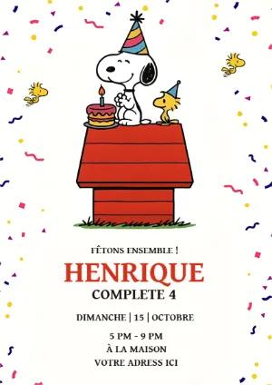 Invitation anniversaire Snoopy et Woodstock à personnaliser