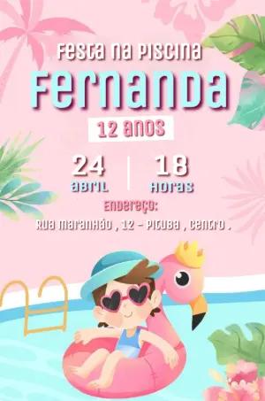 Convite de Aniversário Festa na Piscina Tropical para Editar