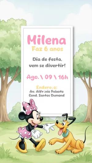 Convite de Aniversário Minnie Mouse e Pluto para Editar Online