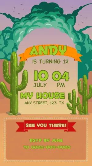 Editable Desert Cactus Birthday Invitation Template