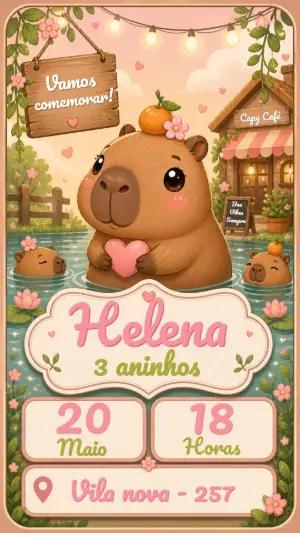 Convite de Aniversário Capivara Fofa para Editar e Enviar