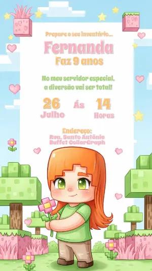 Convite Aniversário Minecraft Menina para Editar Online