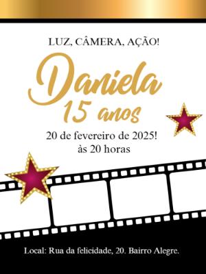 Convite de Aniversário Tema Cinema Editável para Imprimir