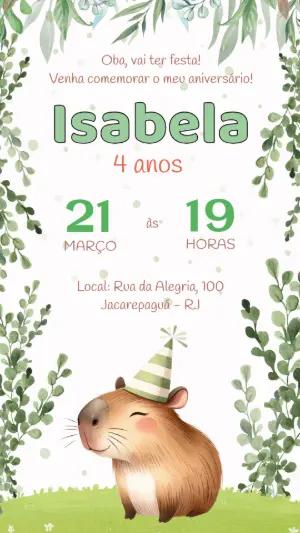 Convite de Aniversário Capivara para Editar Online