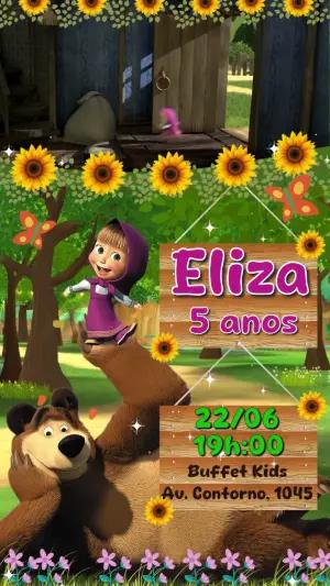 Convite Animado Aniversário Masha e o Urso para Editar