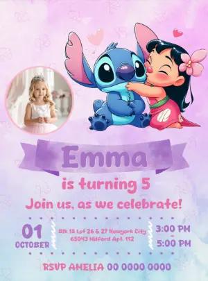Editable Lilo & Stitch Birthday Invitation with Photo