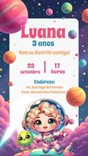 Convite de Aniversário Astronauta Menina para Editar Online
