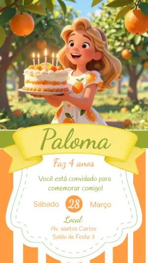 Convite de Aniversário Laranjinha Editável para Menina