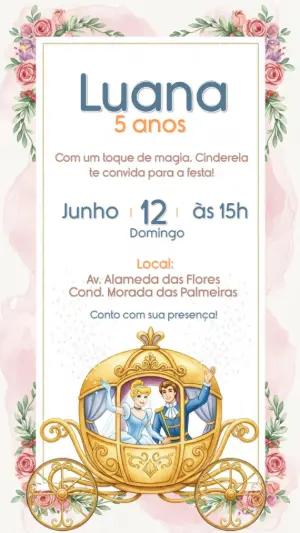 Convite de Aniversário Princesa Cinderela Editável Online