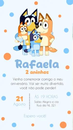 Convite Animado Aniversário Bluey e Bingo para Editar Online