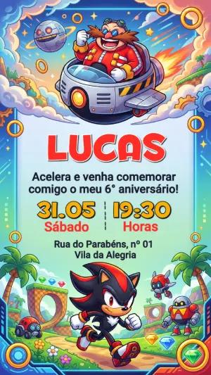 Convite de Aniversário Sonic e Shadow Editável para Festa
