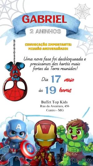 Convite de Aniversário Heróis Chibi para Editar