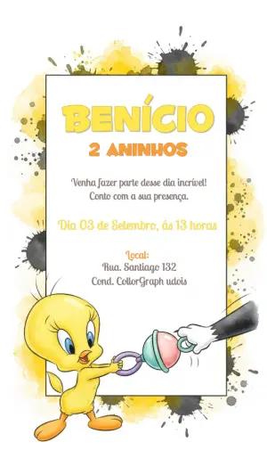 Convite Aniversário Baby Piu Piu para Editar Online