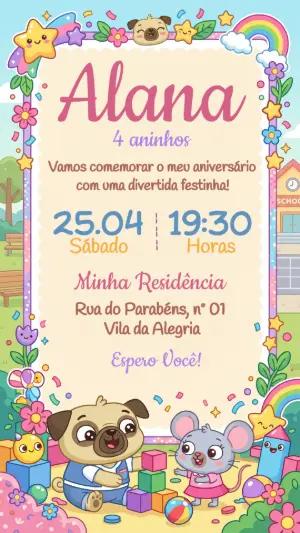 Convite de Aniversário Infantil Chip e Potato Fofo Editável