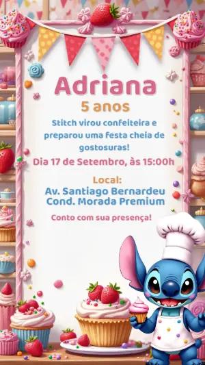 Convite Aniversário Stitch Confeiteiro para Editar Online