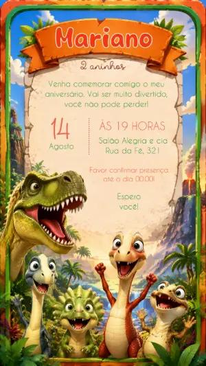 Convite de Aniversário Dinossauros Fofos para Editar