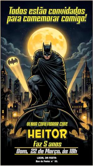Convite Digital Batman: Aniversário de Herói para Editar