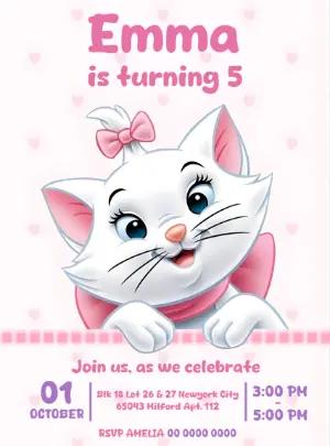 Marie Aristocats Birthday Invitation Editable Template