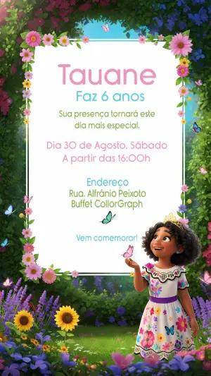 Convite Aniversário Encanto com Personagens para Editar Online