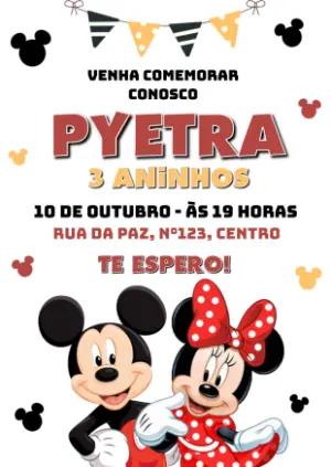 Convite Aniversário Mickey e Minnie para Editar Online