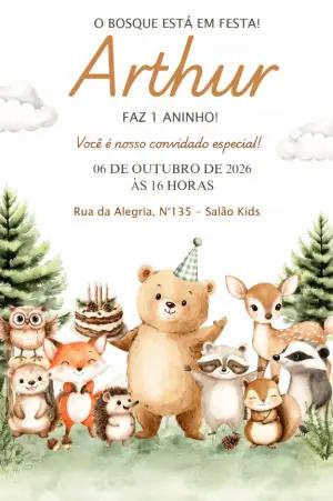 Convite de Aniversário Bosque Encantado Aquarela para Editar