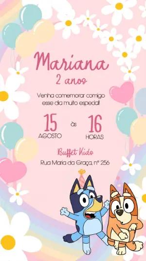 Convite de Aniversário Bluey e Bingo Colorido para Editar