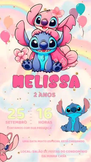 Convite de Aniversário Stitch e Angel para Editar Online