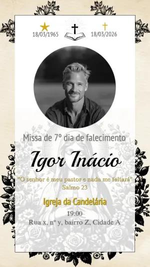 Comunicado de Missa de 7º Dia Floral Elegante Modelo Editável