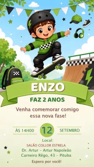 Convite de Aniversário Skate Radical: Modelo Editável para Meninos