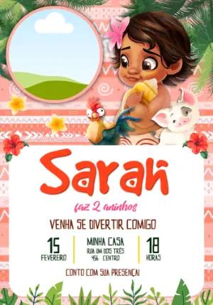 Convite Digital Moana Baby e Pua Editável com foto