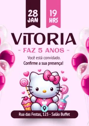 Convite de Aniversário Hello Kitty Rosa para Editar Online